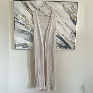 Freshman 1996 Cream Crochet Knit Longline Sleeveless Cardigan Vest Boho festival